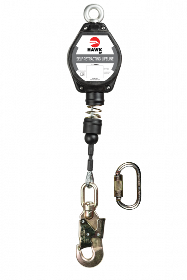 LINEA RETRACTIL HAWK A/GALVANIZADO CON GANCHO CHICO (CUMPLIMIENTO EN) CON MOSQUETÓN