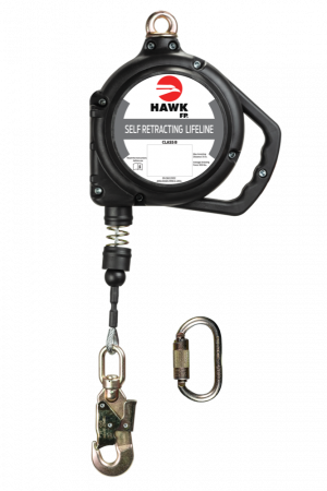 LINEA RETRACTIL HAWK A/GALVANIZADO CON GANCHO CHICO (CUMPLIMIENTO EN) CON MOSQUETÓN