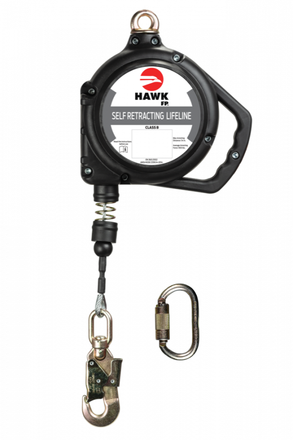 LINEA RETRACTIL HAWK A/GALVANIZADO CON GANCHO CHICO (CUMPLIMIENTO EN) CON MOSQUETÓN