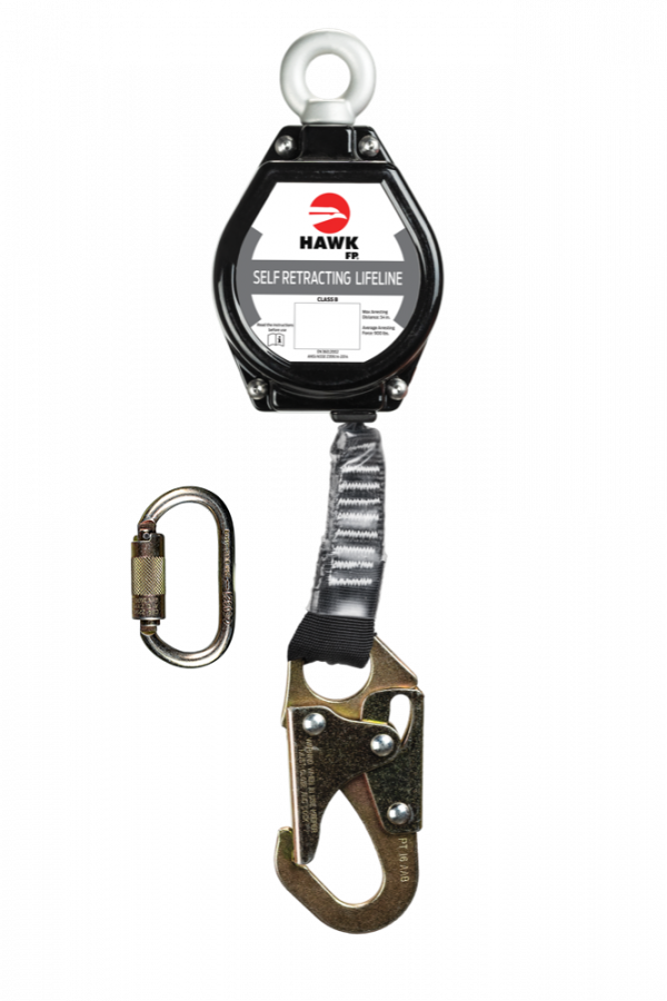 LINEA RETRACTIL HAWK DE CINTA CON GANCHO CHICO (CUMPLIMIENTO ANSI) CON MOSQUETÓN