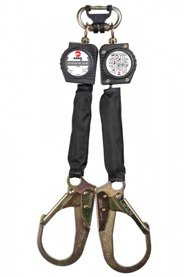 LINEA RETRACTIL HAWK TWIN DE CINTA CON GANCHOS GDE (CUMPLIMIENTO ANSI)