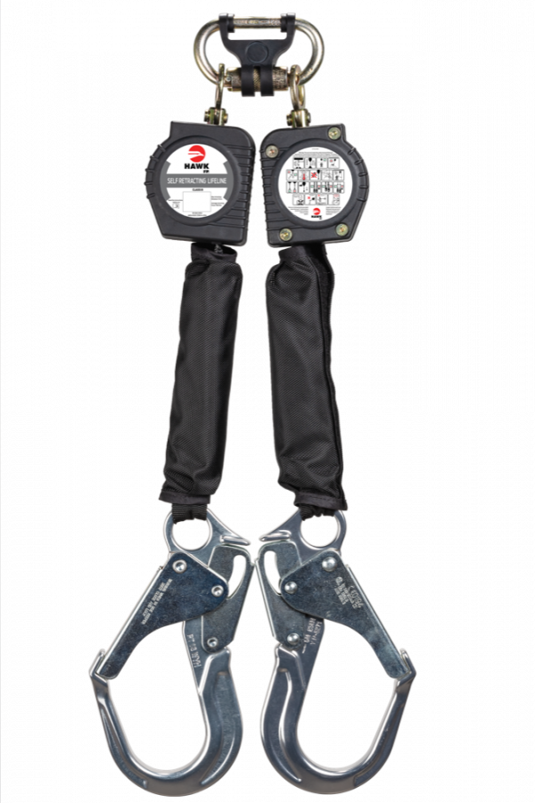 LINEA RETRACTIL HAWK TWIN DE CINTA CON GANCHOS GDE ALUMINIO (CUMPLIMIENTO ANSI)